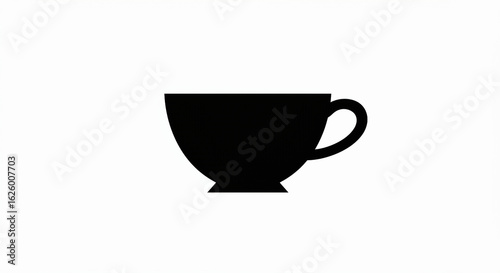 Elegant Black Silhouette of a Classic Tea Cup on White Background.