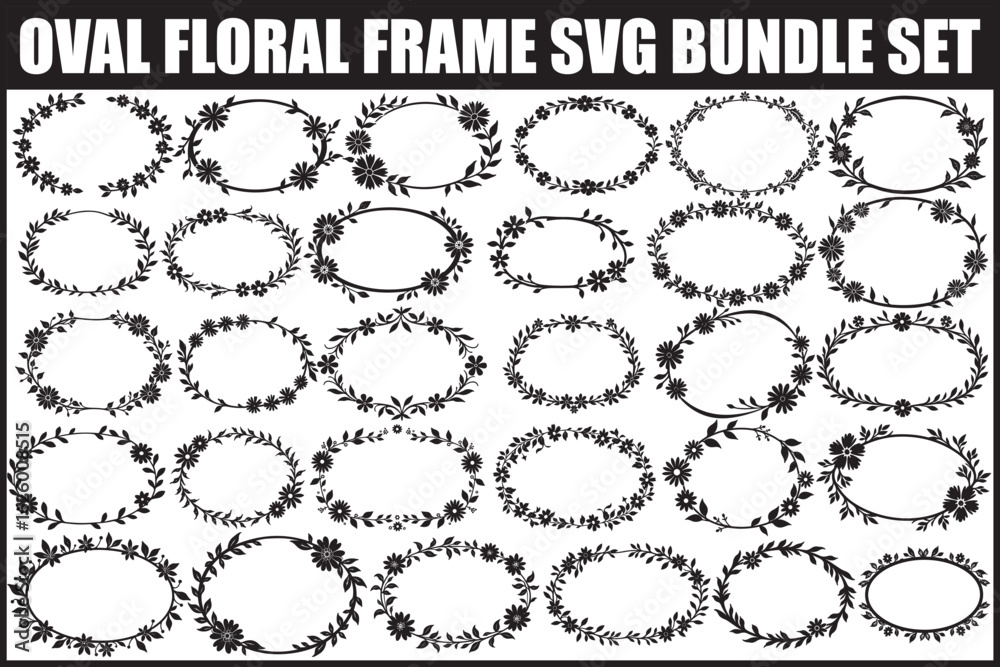 Fototapeta premium Oval Floral Frame SVG Bundle Set