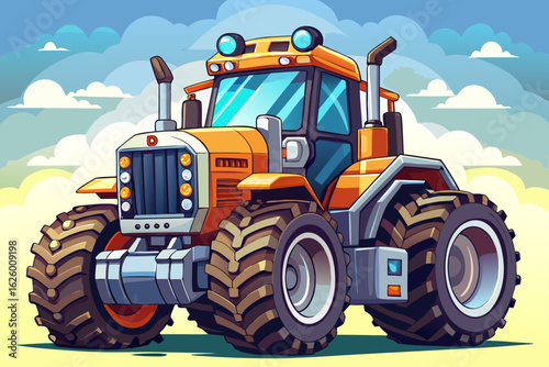 Heavy duty construction tractor toy in bright colors, educational visuals, and construction-themed illustrations. Durable design ideal for preschool and toddler fun
