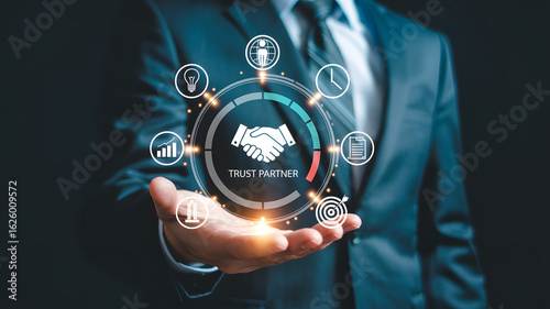 Trust partner handshake icon for business collaboration and strategic alliances