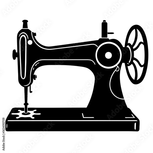 Antique sewing machine silhouette black vector vintage