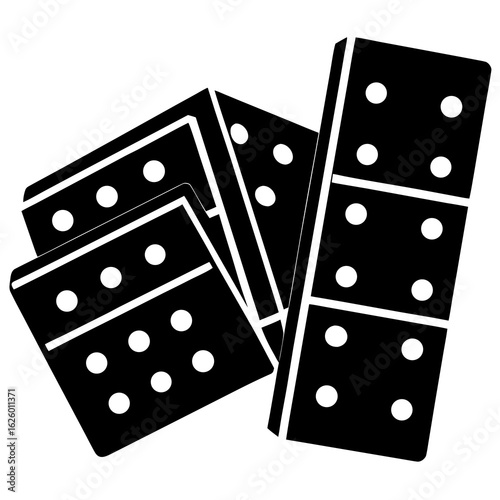 Black domino tiles with white dots dominoes game