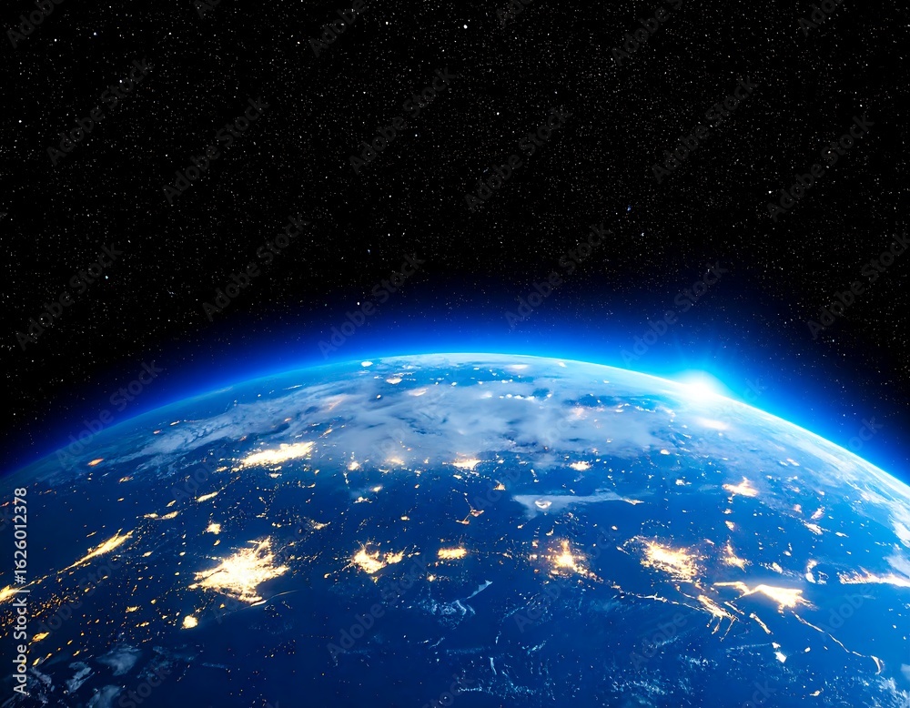 Fototapeta premium Earth seen from space, illuminated with city lights