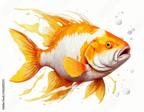  The fish are rendered in a realistic, illustration style with rich orange and gold colors and subtle shading that gives them a three-dimensional quality.