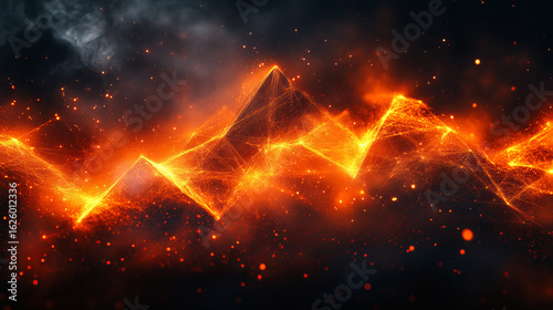 Fiery abstract landscape of burning mountains
