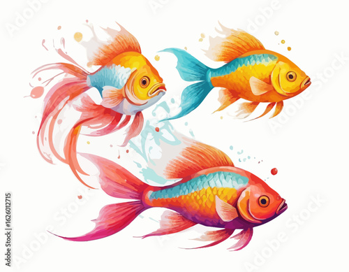 The fish are rendered in a realistic, illustration style with rich orange and gold colors and subtle shading that gives them a three-dimensional quality.