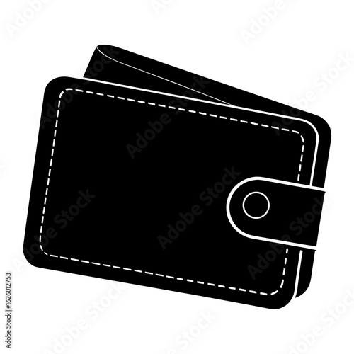 Black wallet with white stitching and clasp vector