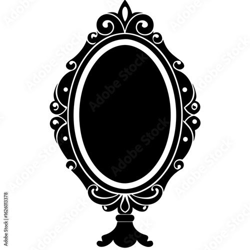 Ornate oval mirror with decorative stand black
