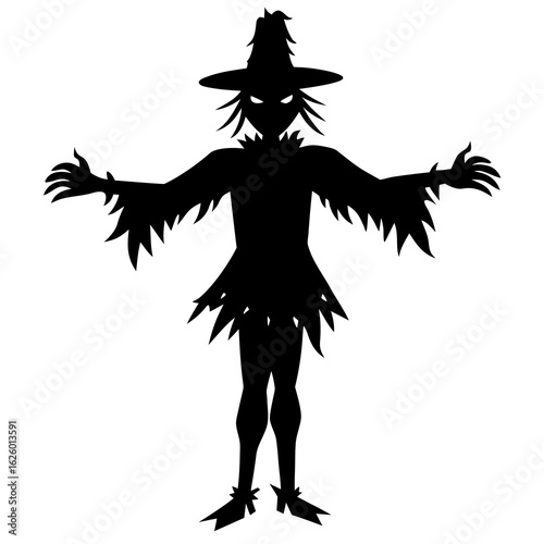 Scary scarecrow silhouette with outstretched arms black