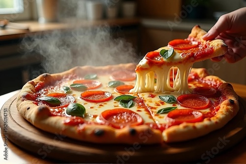 Cheesy Pizza Close Up with Melting Mozzarella and Crispy Crust