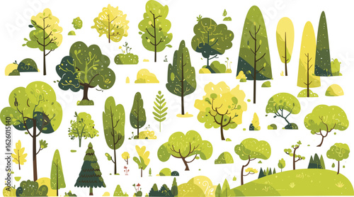 Array of Trees: a collection of assorted trees and greenery.