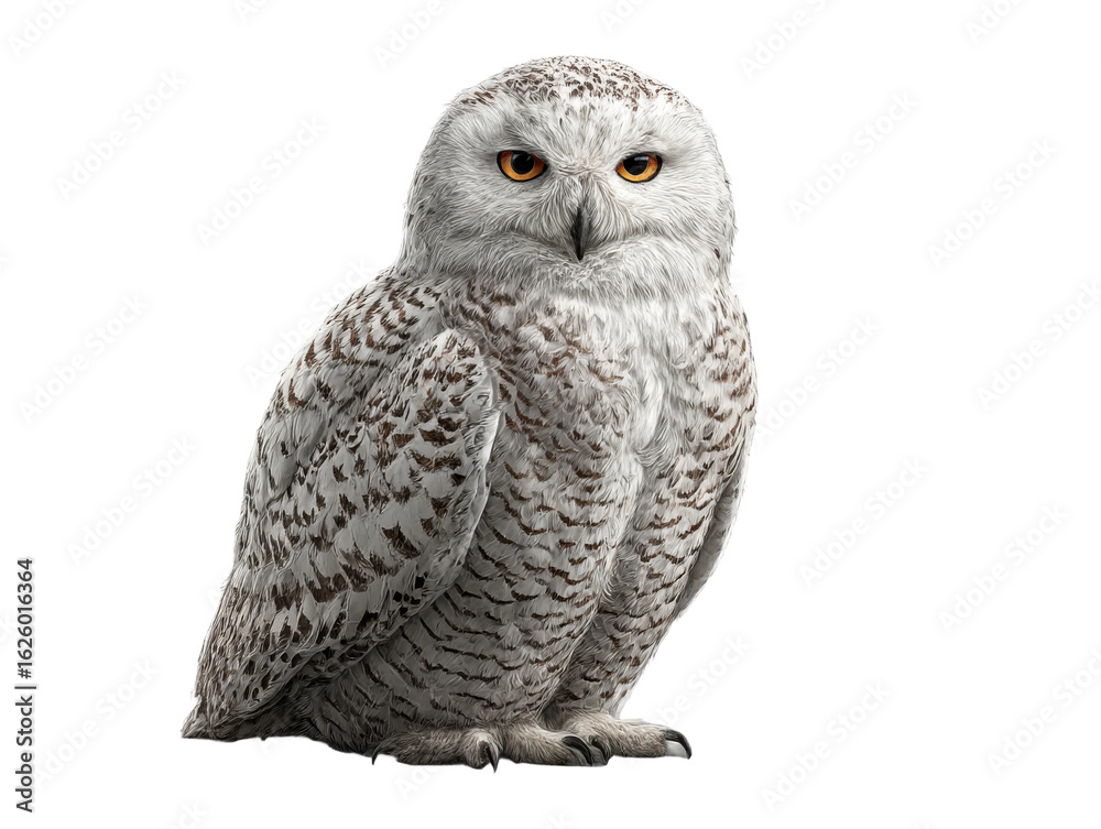 Fototapeta premium Snowy owl in flight nature wildlife outdoor environment close-up. Isolated on transparent background, png.