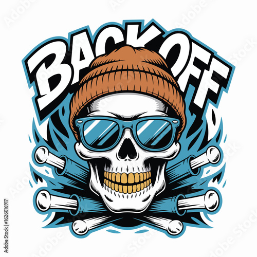 Cool Skull with Beanie and Sunglasses Retro Cartoon T-Shirt Design with Attitude