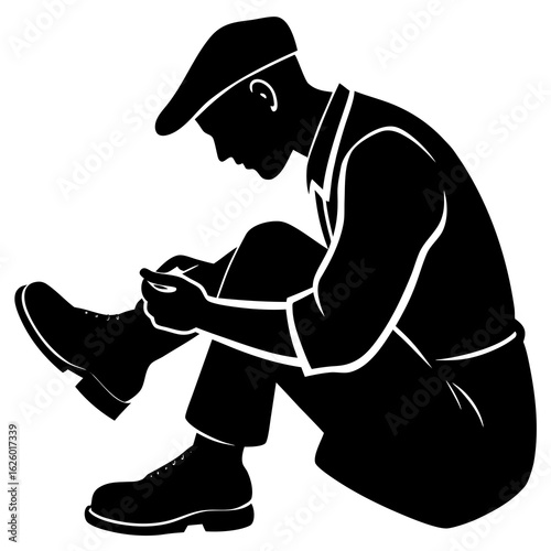 Black silhouette man repairing shoe cobbler shoe repair