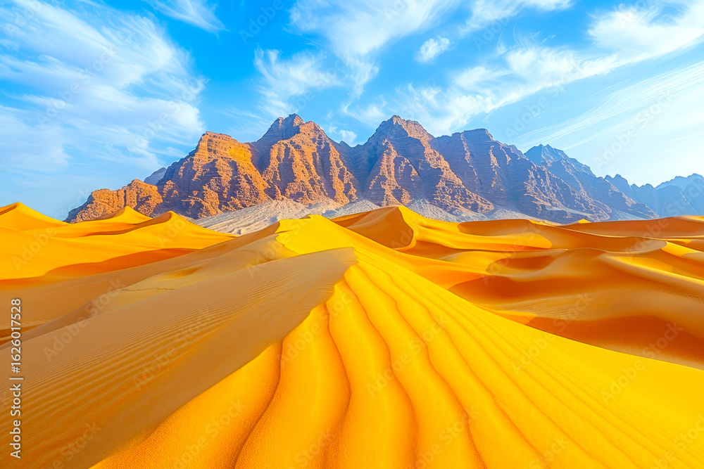 Fototapeta premium Awe-inspiring desert landscape with towering sand dunes.