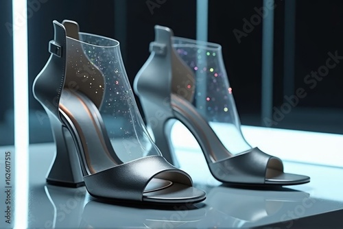 Futuristic Women�s Heeled Shoes with Metallic and Holographic Details
