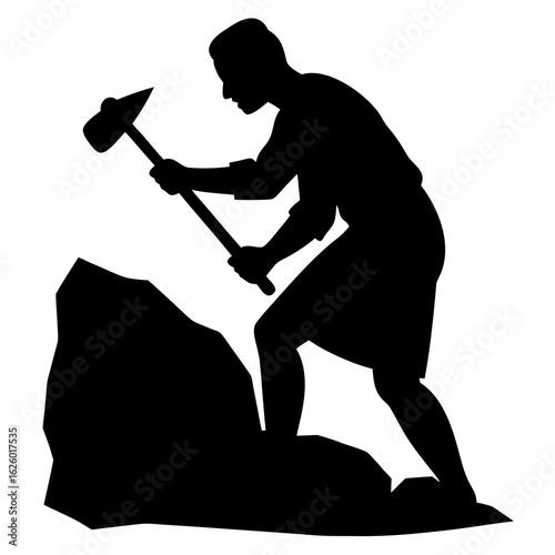 Black silhouette of a person chiseling stone mason