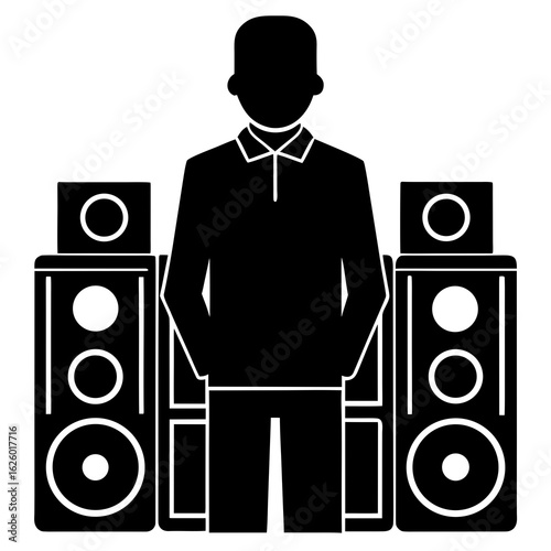 Black silhouette of man with speakers white