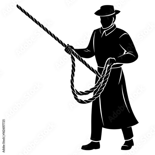 Black silhouette of man making rope maker vector