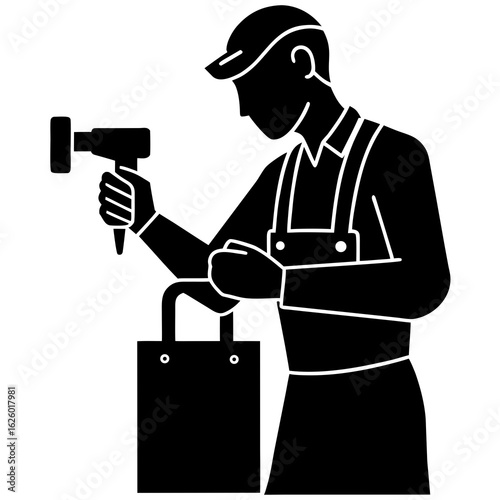 Black vector silhouette of a locksmith worker white