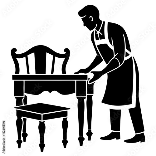 Craftsman working on antique furniture woodworker table