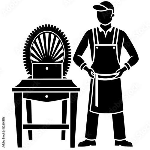 Craftsman with woodworking machine tool furniture
