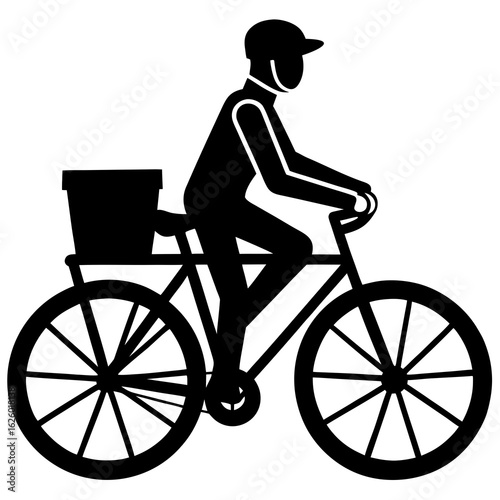 Cyclist with delivery box and cap bicycle
