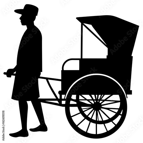 Rickshaw puller silhouette black vector