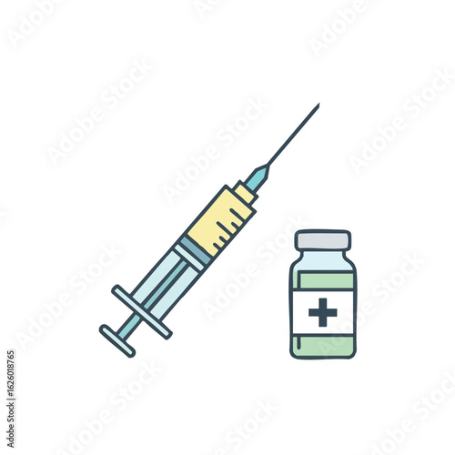Simple illustration of a syringe and vaccine vial, likely for medical infographic.