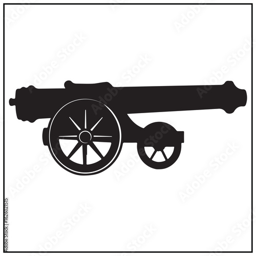 Vector art of silhouette of an old cannon isolated on white background