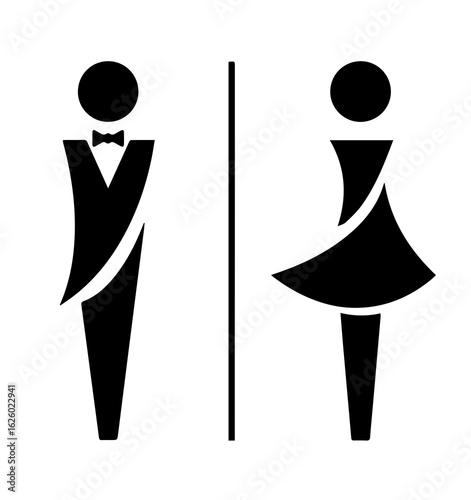 on an white background there is a sign with the direction of the toilets
