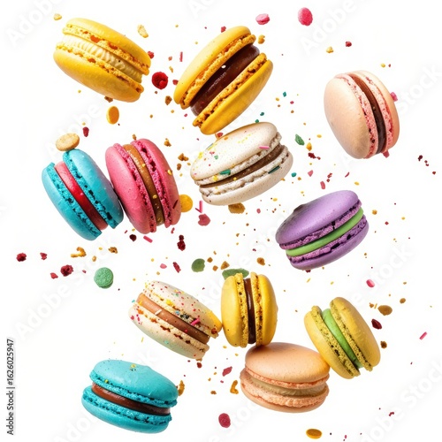 Wallpaper Mural Colorful macarons in mid-air,  sprinkled with colorful confetti Torontodigital.ca