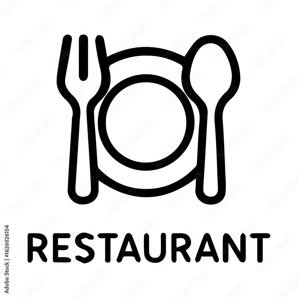 Fototapeta premium Simple line art icon of a plate with fork and spoon