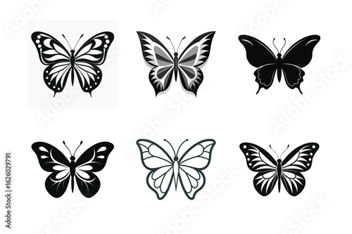 Diverse butterfly icon collection with vibrant color options on a white 