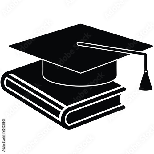 Black graduation cap on stacked books academic cap mortarboard