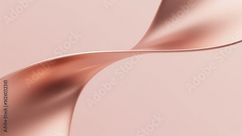 Abstract Flowing Rose Gold Ribbon on Soft Pink Background