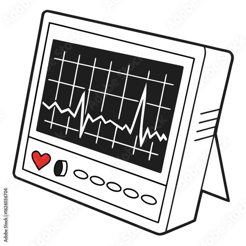 Illustration of a heart rate monitor displaying vital signs isolated on white background