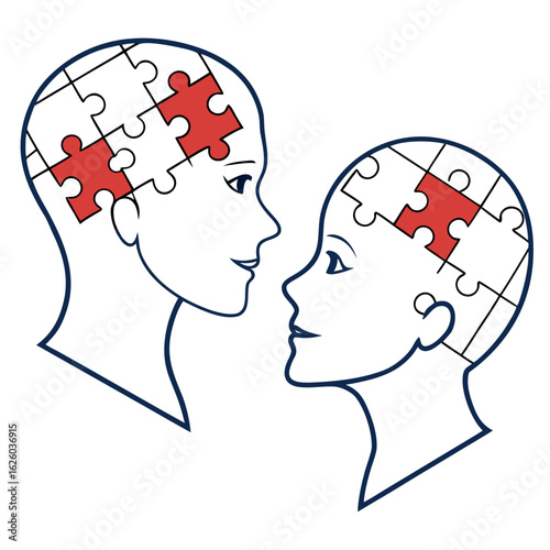 Wallpaper Mural Two human heads facing each other with puzzle pieces, isolated on white background Torontodigital.ca