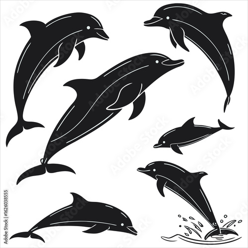  Dolphin vector. Dolphin cartoon sea animal icon. Bottlenose Dolphin. Dolphin peeking out of water. Dolphin Isolated. Dolphin jump out of the water in sea. Dolphins Jumping From The Sea. 