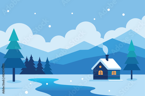 winter landscape with snow covered trees  a frozen