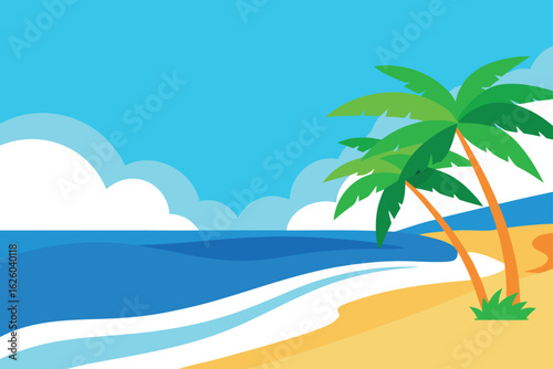 tropical beach scene with turquoise waves crashing