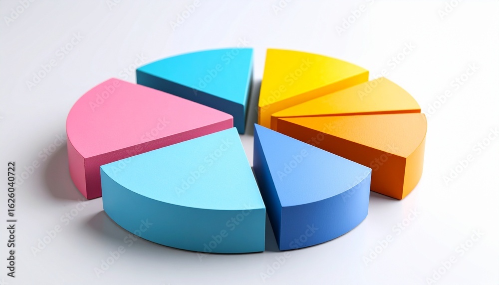 Obraz premium Vibrant six-segment pie chart showcasing colorful data distribution—clean, minimal, and informative.