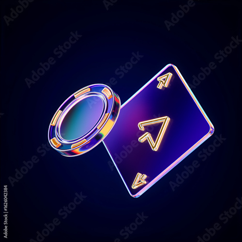 Futuristic chips and coins neon icon