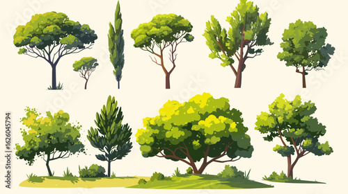 Diverse Tree Collection: A curated collection of diverse, meticulously illustrated trees showcases the beauty of nature and the varying forms found in arboreal life.