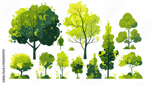 Vibrant Tree Assortment: An array of lush trees in a watercolor-style painting, celebrating the diversity and vitality of nature.