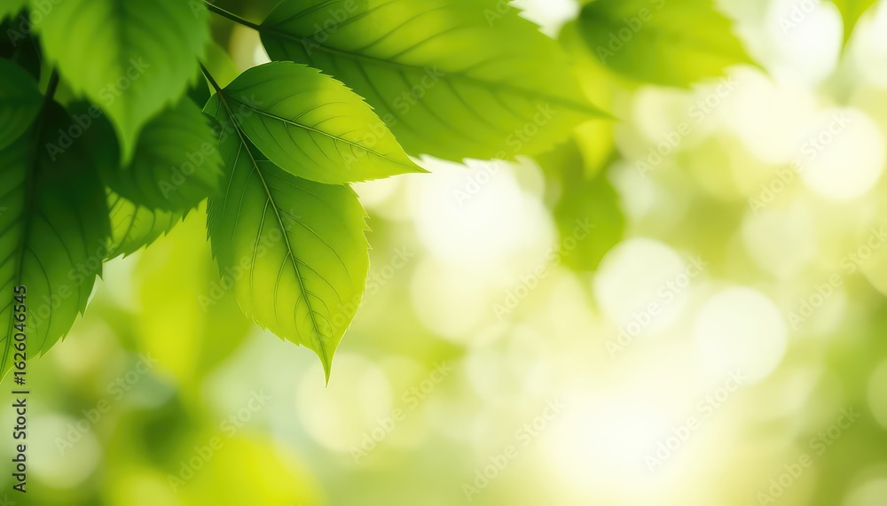 Fresh green leaves in soft focus against a light filled background conveys serenity and natural beauty Fresh green leaves in soft focus against a light filled background conveys serenity and natural beauty