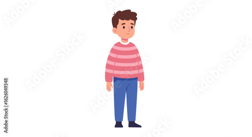 Pensive Boy in Striped Sweater and Jeans