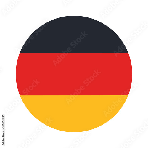 Circular emblem featuring the german flags distinct horizontal stripes of black, red, and gold, isolated on a clean white background, representing the nation