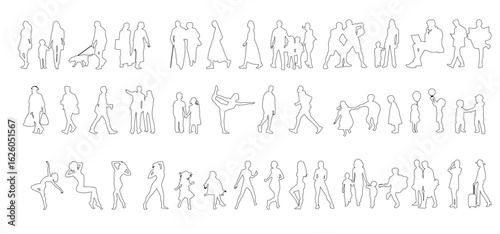 Linear silhouettes of seated people, designed for use in architectural plans, sections, and layouts.	
