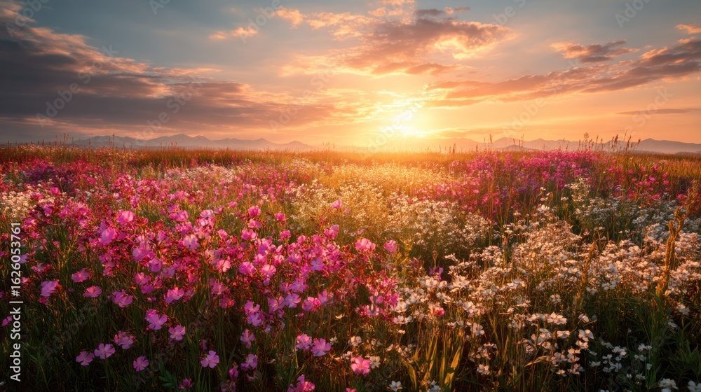 Fototapeta premium Wildflowers sunrise field